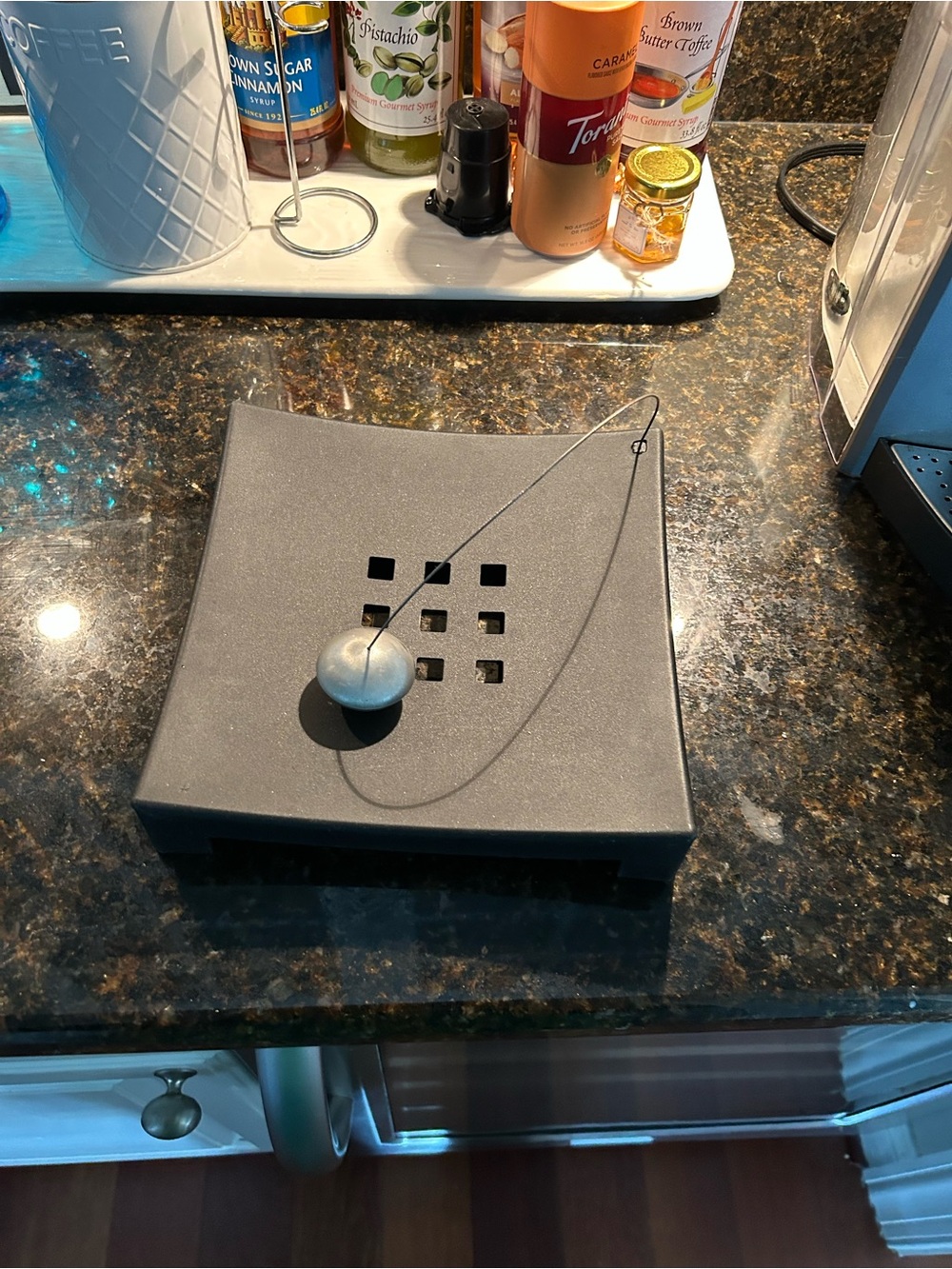 Black ikea napkin Holder with Metallic Sphere Accent